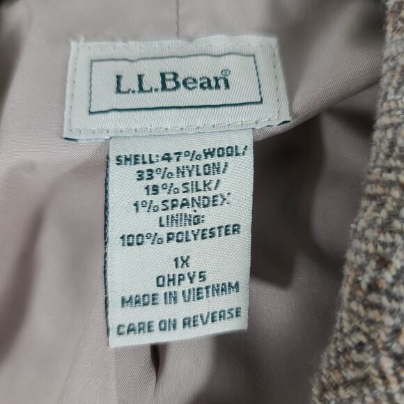 L.L. Bean Tan Brown Wool Silk Vintage Chevron Lined Blazer Jacket Coat 1 X - Picture 2 of 3